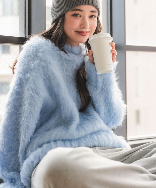 KOBE LETTUCE(コウベレタス)の「シャギーニットトップス(ニット/セーター・レディース・ブルー/チャコール/イエロー/レッド・M)」の9枚目の写真