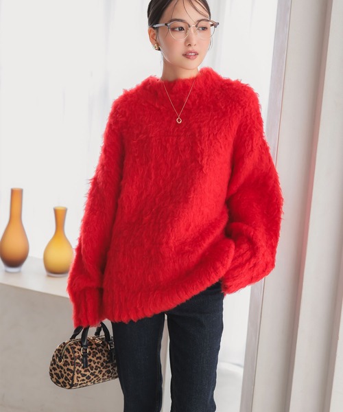 KOBE LETTUCE(コウベレタス)の「シャギーニットトップス(ニット/セーター・レディース・ブルー/チャコール/イエロー/レッド・M)」の11枚目の写真