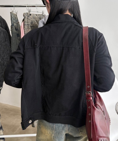 SHAGGIE（シャギー）の「カットオフ切り替え裏毛スウェットジャケット（テーラードジャケット・レディース・グレー/ブラック・FREE）」の8枚目の写真