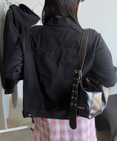 SHAGGIE（シャギー）の「カットオフ切り替え裏毛スウェットジャケット（テーラードジャケット・レディース・グレー/ブラック・FREE）」の4枚目の写真