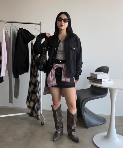 SHAGGIE（シャギー）の「カットオフ切り替え裏毛スウェットジャケット（テーラードジャケット・レディース・グレー/ブラック・FREE）」の5枚目の写真