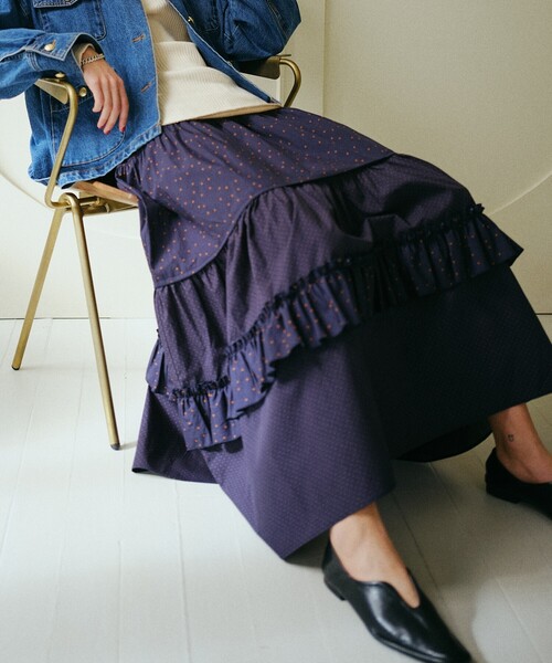 FREAK'S STORE(フリークスストア)の「ドットコンビ ティアードスカート(スカート・レディース・ブラック/レッド/ネイビー・フリ-)」の2枚目の写真