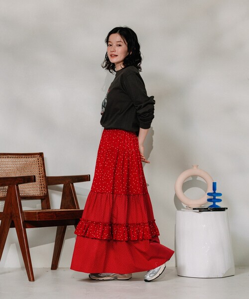 FREAK'S STORE(フリークスストア)の「ドットコンビ ティアードスカート(スカート・レディース・ブラック/レッド/ネイビー・フリ-)」の7枚目の写真