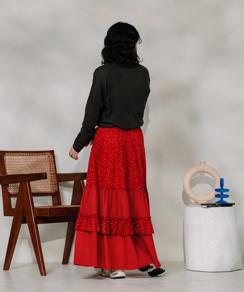 FREAK'S STORE(フリークスストア)の「ドットコンビ ティアードスカート(スカート・レディース・ブラック/レッド/ネイビー・フリ-)」の8枚目の写真