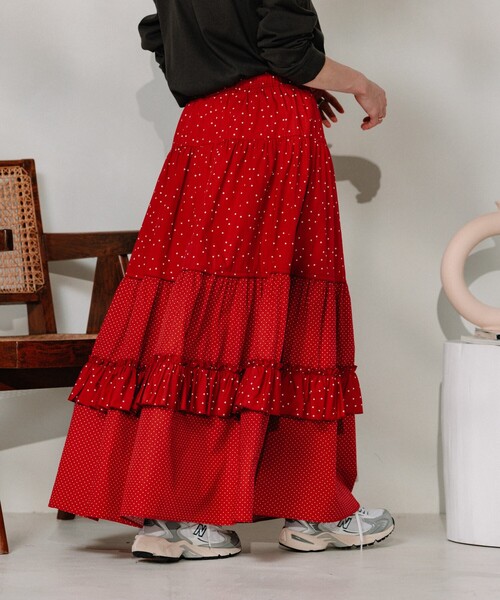 FREAK'S STORE(フリークスストア)の「ドットコンビ ティアードスカート(スカート・レディース・ブラック/レッド/ネイビー・フリ-)」の9枚目の写真