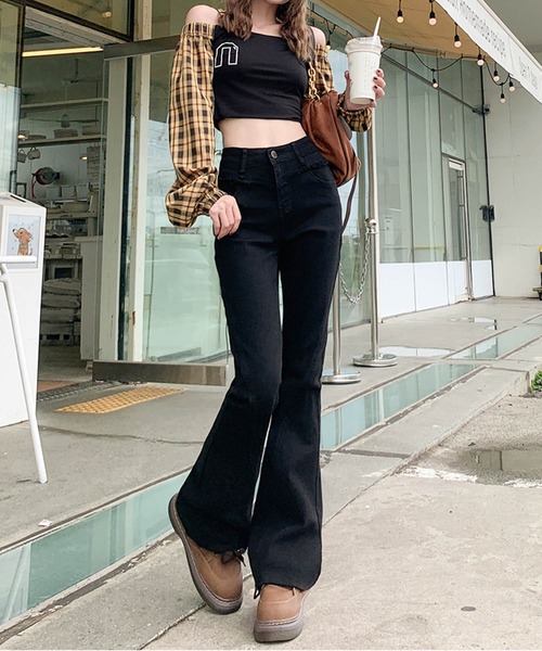 aimoha（アイモハ）の「クラシックブーツカットデニムパンツ（デニムパンツ・レディース・ブラック/ブルー・LARGE/MEDIUM/SMALL/X-SMALL）」の6枚目の写真