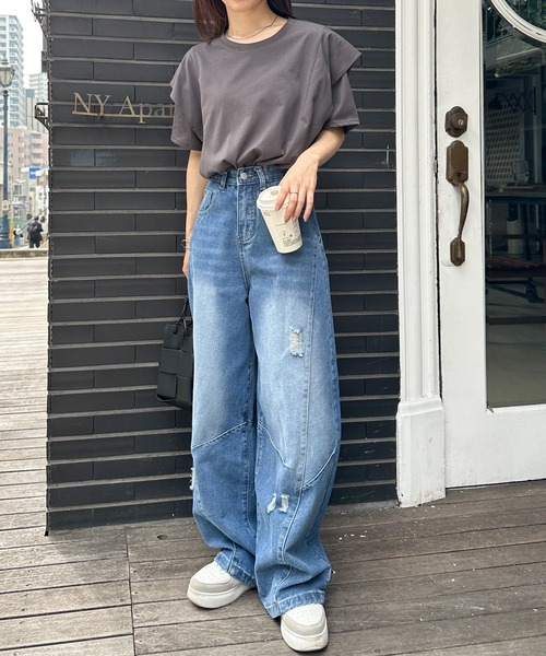 RANAN(ラナン)の「【接触冷感】ラッフルフリルTシャツ(Tシャツ/カットソー・レディース・ブラック/オフホワイト/ベージュ/チャコール/ネイビー・M/LL/L)」の11枚目の写真