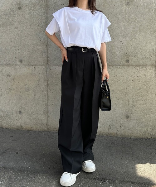 RANAN(ラナン)の「【接触冷感】ラッフルフリルTシャツ(Tシャツ/カットソー・レディース・ブラック/オフホワイト/ベージュ/チャコール/ネイビー・M/LL/L)」の17枚目の写真