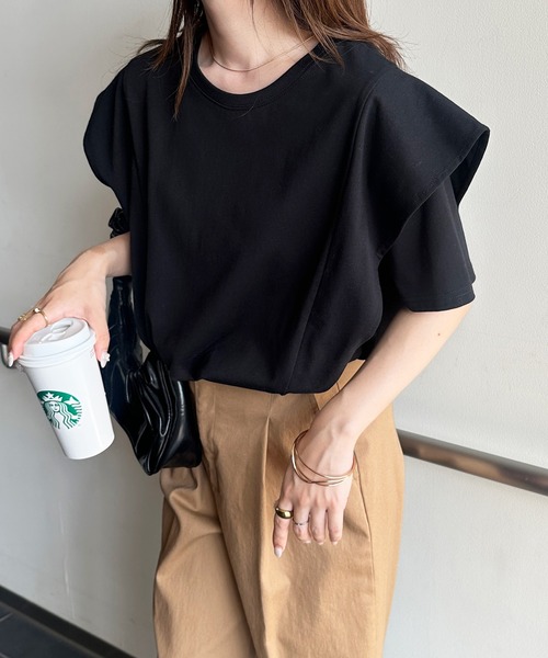 RANAN(ラナン)の「【接触冷感】ラッフルフリルTシャツ(Tシャツ/カットソー・レディース・ブラック/オフホワイト/ベージュ/チャコール/ネイビー・M/LL/L)」の18枚目の写真