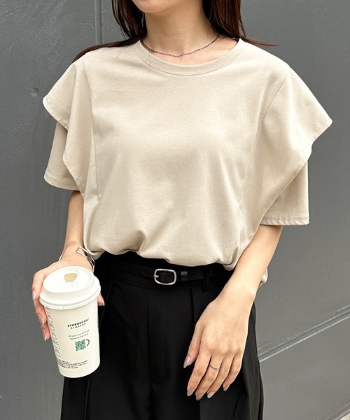 RANAN(ラナン)の「【接触冷感】ラッフルフリルTシャツ(Tシャツ/カットソー・レディース・ブラック/オフホワイト/ベージュ/チャコール/ネイビー・M/LL/L)」の14枚目の写真