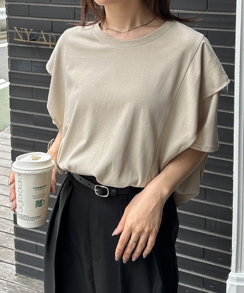 RANAN(ラナン)の「【接触冷感】ラッフルフリルTシャツ(Tシャツ/カットソー・レディース・ブラック/オフホワイト/ベージュ/チャコール/ネイビー・M/LL/L)」の13枚目の写真