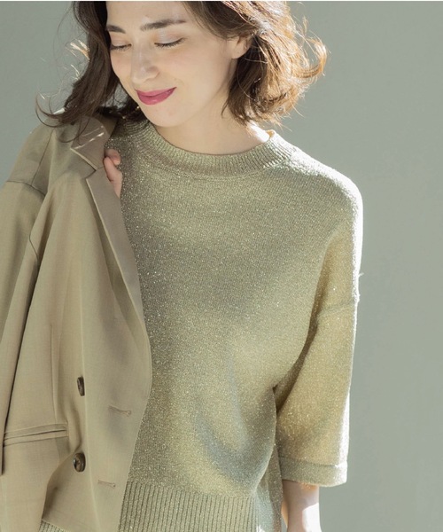 OPAQUE.CLIP(オペークドットクリップ)の「ラメハーフスリーブトップス(ニット/セーター・レディース・ブラック系5/ホワイト系6/ピンク系9/ゴールド系その他/シルバー系その他/グレー系その他2/グレー系その他3・38)」の3枚目の写真