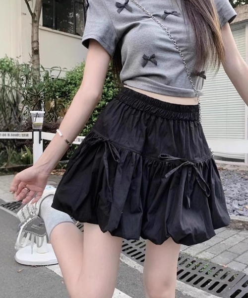 インナーパンツ付きフロントリボンバルーンスカート（スカート