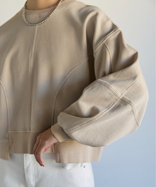 SOTT(ソット)の「Pigment Short-Length Sweatshirt ピグメント短丈スウェット(Tシャツ/カットソー・レディース・グレイッシュベージュ/チャコール・FREE)」の4枚目の写真