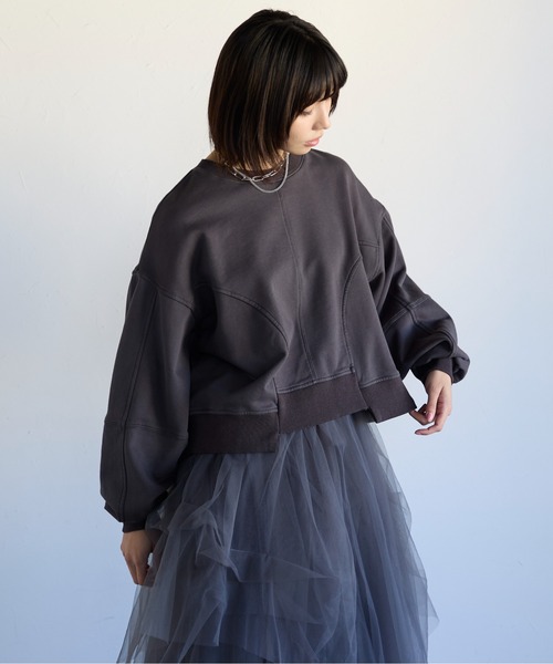 SOTT(ソット)の「Pigment Short-Length Sweatshirt ピグメント短丈スウェット(Tシャツ/カットソー・レディース・グレイッシュベージュ/チャコール・FREE)」の7枚目の写真