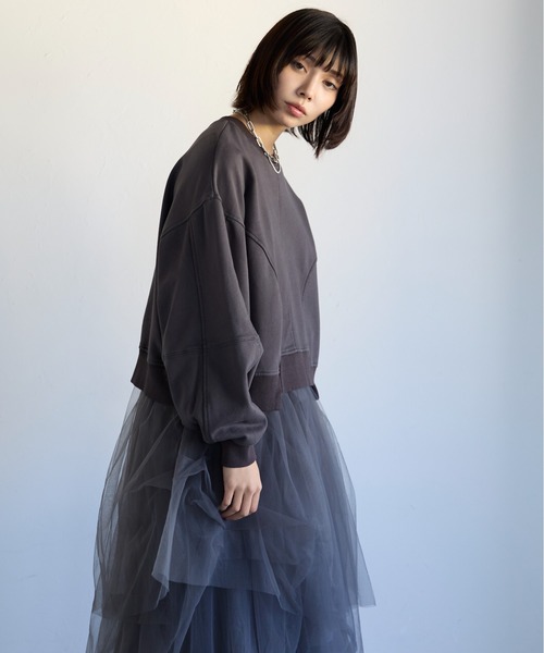 SOTT(ソット)の「Pigment Short-Length Sweatshirt ピグメント短丈スウェット(Tシャツ/カットソー・レディース・グレイッシュベージュ/チャコール・FREE)」の8枚目の写真