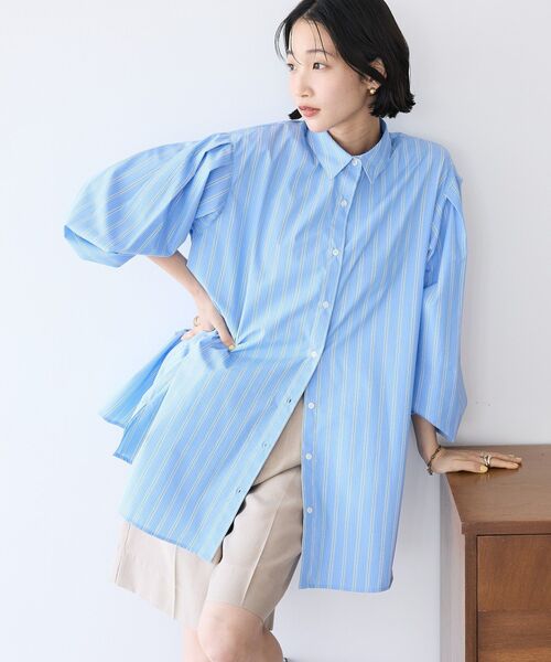 CRAFT STANDARD BOUTIQUE（クラフトスタンダードブティック）の「イージーケアビッグシャツ ◆（シャツ/ブラウス・レディース・オフホワイト/ブルー系その他7/サックスブルー・FREE）」の4枚目の写真