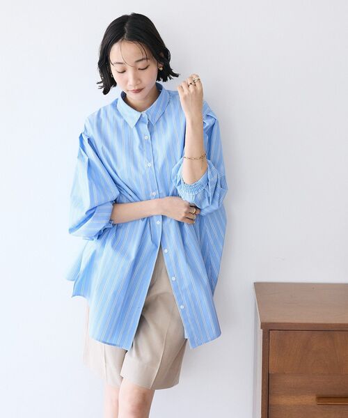 CRAFT STANDARD BOUTIQUE（クラフトスタンダードブティック）の「イージーケアビッグシャツ ◆（シャツ/ブラウス・レディース・オフホワイト/ブルー系その他7/サックスブルー・FREE）」の5枚目の写真