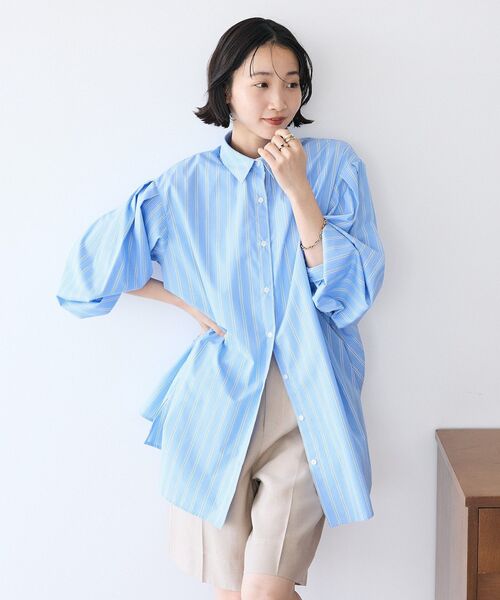 CRAFT STANDARD BOUTIQUE（クラフトスタンダードブティック）の「イージーケアビッグシャツ ◆（シャツ/ブラウス・レディース・オフホワイト/ブルー系その他7/サックスブルー・FREE）」の6枚目の写真