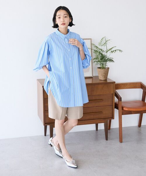 CRAFT STANDARD BOUTIQUE（クラフトスタンダードブティック）の「イージーケアビッグシャツ ◆（シャツ/ブラウス・レディース・オフホワイト/ブルー系その他7/サックスブルー・FREE）」の7枚目の写真