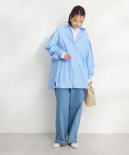 CRAFT STANDARD BOUTIQUE（クラフトスタンダードブティック）の「イージーケアビッグシャツ ◆（シャツ/ブラウス・レディース・オフホワイト/ブルー系その他7/サックスブルー・FREE）」の12枚目の写真