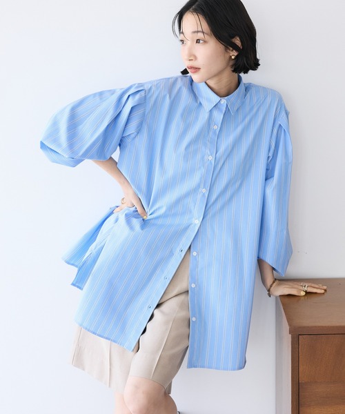 CRAFT STANDARD BOUTIQUE（クラフトスタンダードブティック）の「イージーケアビッグシャツ ◆（シャツ/ブラウス・レディース・オフホワイト/ブルー系その他7/サックスブルー・FREE）」の3枚目の写真