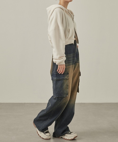 Snap club（スナップクラブ）の「【Snap club】ヴィンテージ加工デニムバレルレッグカーゴパンツ（デニムパンツ・メンズ・インディゴブルー/ブラック・S/M/L）」の9枚目の写真