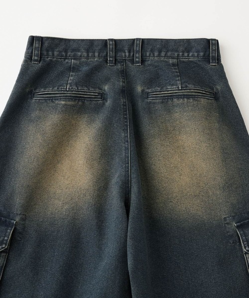 Snap club】ヴィンテージ加工デニムバレルレッグカーゴパンツ（デニム