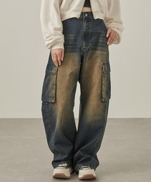 Snap club（スナップクラブ）の「【Snap club】ヴィンテージ加工デニムバレルレッグカーゴパンツ（デニムパンツ）」