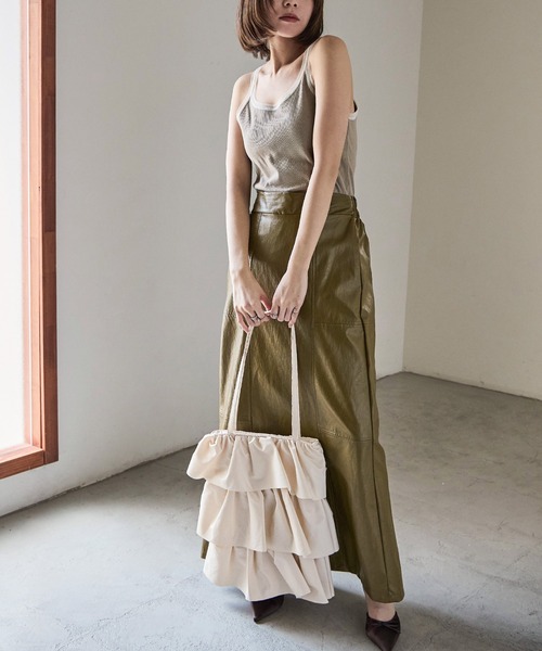 Fashion Letter（ファッションレター）の「フェイクレザーフリル トートバッグ（トートバッグ・レディース・ベージュ/アイボリー/ブラック・FREE）」の15枚目の写真