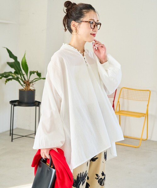 FREAK'S STORE（フリークスストア）の「限定展開　インド クルミ ボタン ブラウス（シャツ/ブラウス・レディース・オフホワイト/ブラック/ライトピンク/モカ/ネイビー/イエロー・ﾌﾘ-）」の7枚目の写真