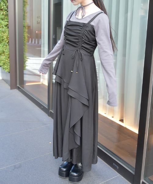 axes femme（アクシーズファム）の「ドロストギャザーキャミワンピース（ワンピース・レディース・ブラック/チャコール/ピンク・FREE）」の16枚目の写真