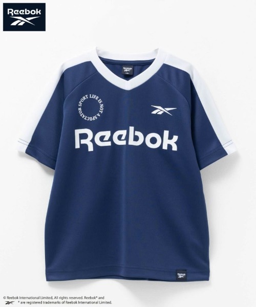 Reebok（リーボック）の「【吸水速乾】別注 Reebok Vネック袖切替Tシャツ（Tシャツ/カットソー・キッズ・ネイビー/ブラック・130/140/150/160）」の2枚目の写真