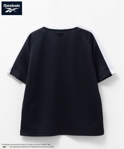 Reebok Tシャツ カットソー Vネック 切替 総柄 半袖 S 黒 ブラック 半袖 Tシャツ 冷感 速乾 UV加工 ストレッチスムース シューズプリント