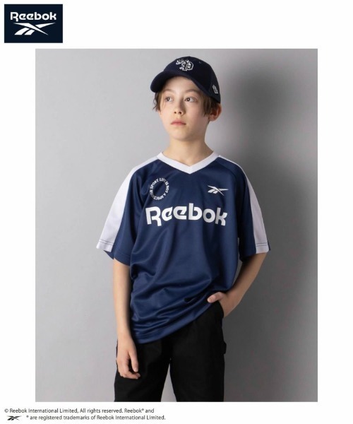 Reebok（リーボック）の「【吸水速乾】別注 Reebok Vネック袖切替Tシャツ（Tシャツ/カットソー・キッズ・ネイビー/ブラック・130/140/150/160）」の4枚目の写真