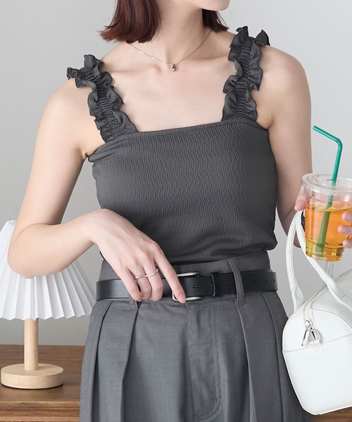 新品★今季★フリルショルダージャガードキャミソール フリルショルダージャガードキャミソール | NATURAL BEAUTY