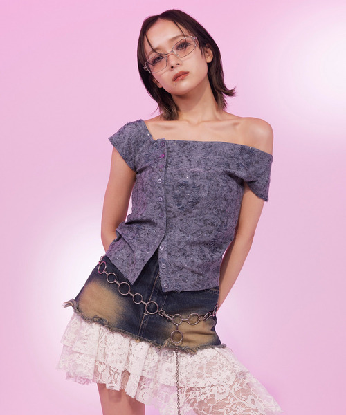 SPIRALGIRL(スパイラルガール)の「ワンショルラメトップス(Tシャツ/カットソー・レディース・ネイビー/ピンク/ブラック・FREE)」の22枚目の写真
