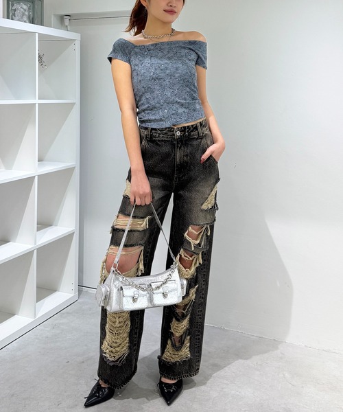 SPIRALGIRL（スパイラルガール）の「ワンショルラメトップス（Tシャツ/カットソー・レディース・ネイビー/ピンク/ブラック・FREE）」の12枚目の写真