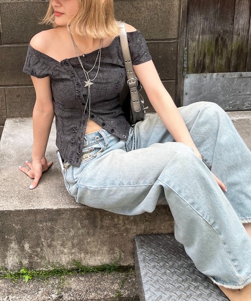 SPIRALGIRL（スパイラルガール）の「ワンショルラメトップス（Tシャツ/カットソー・レディース・ネイビー/ピンク/ブラック・FREE）」の14枚目の写真