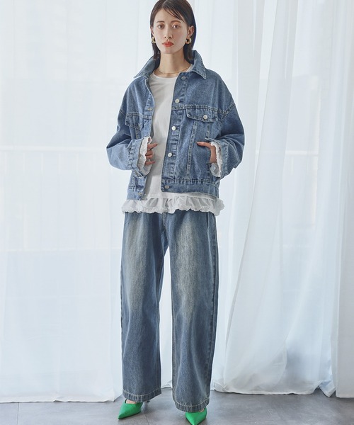 Ampirula（アンピルーラ）の「タックワイドカーブデニムパンツ（デニムパンツ・レディース・ネイビー/ブルー/インディゴブルー・S/M）」の13枚目の写真