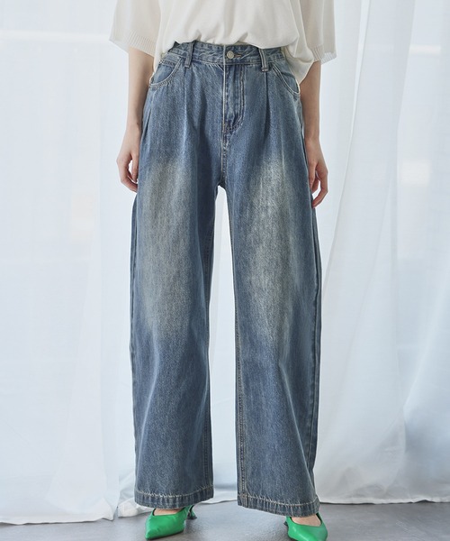 Ampirula（アンピルーラ）の「タックワイドカーブデニムパンツ（デニムパンツ・レディース・ネイビー/ブルー/インディゴブルー・S/M）」の12枚目の写真