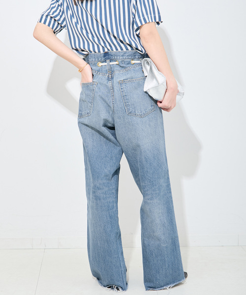 未使用品 BONUM リボンデニムパンツ ブルー CALNAMUR ジーンズ デニム デニムパンツ バックリボンデニム