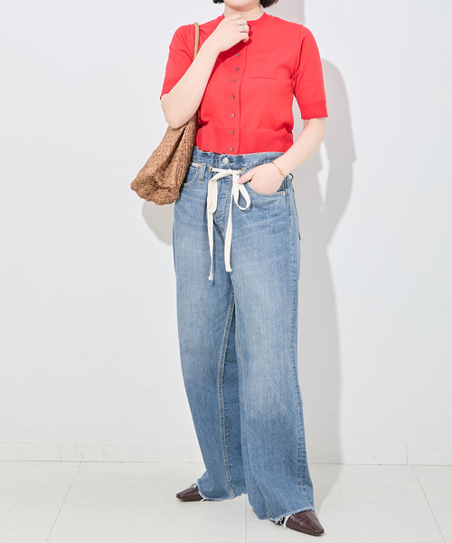 未使用品 BONUM リボンデニムパンツ ブルー MODE ROBE ジーンズ デニム デニムパンツ リボン柄デニムパンツ