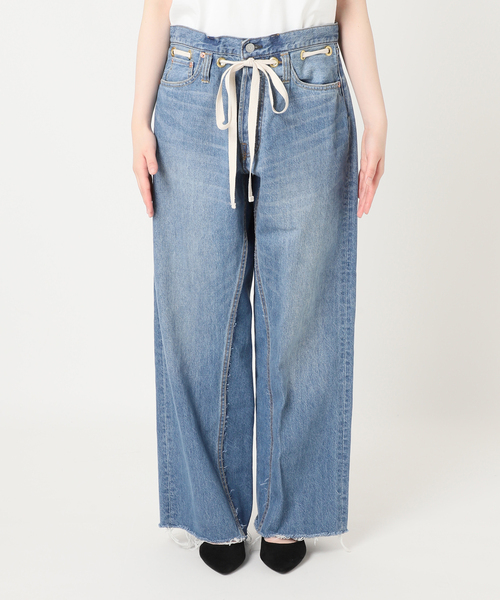 未使用品 BONUM リボンデニムパンツ ブルー bon_meur ジーンズ デニム デニムパンツ bon_meur:「洗濯機可能