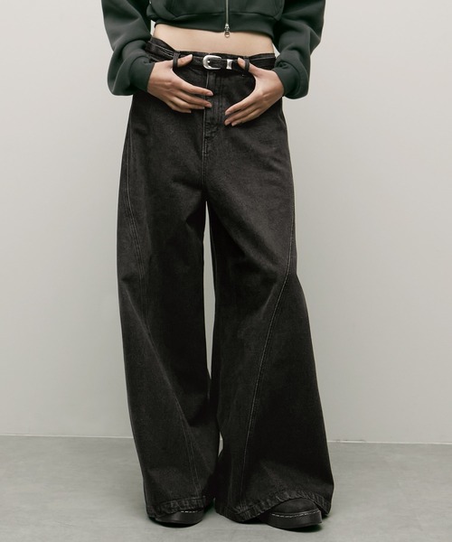 ENDER PRODUCTS(エンダープロダクツ)の「ヴィンテージ加工立体裁断フレアワイドデニム【ENDER PRODUCTS/エンダープロダクツ】(デニムパンツ・メンズ・グレー/ブラック・L)」の2枚目の写真