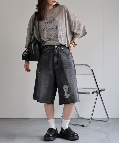 ダメージ デニム ハーフパンツ ウォッシュカラー 韓国 夏 hr5565 ウォッシュワイドデニムハーフパンツ | ファッション通販サイト NUGU