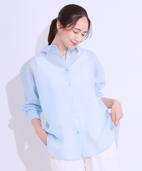 Cutie Blonde(キューティーブロンド)の「◆大人の抜け感コーデに シアーストライプ BIGシャツ(シャツ/ブラウス・レディース・ピンク系7/グレー系その他3/ブルー系7・00)」の12枚目の写真