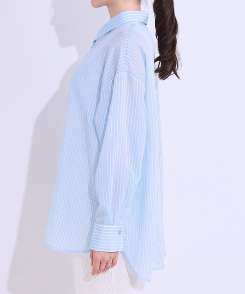 Cutie Blonde(キューティーブロンド)の「◆大人の抜け感コーデに シアーストライプ BIGシャツ(シャツ/ブラウス・レディース・ピンク系7/グレー系その他3/ブルー系7・00)」の17枚目の写真