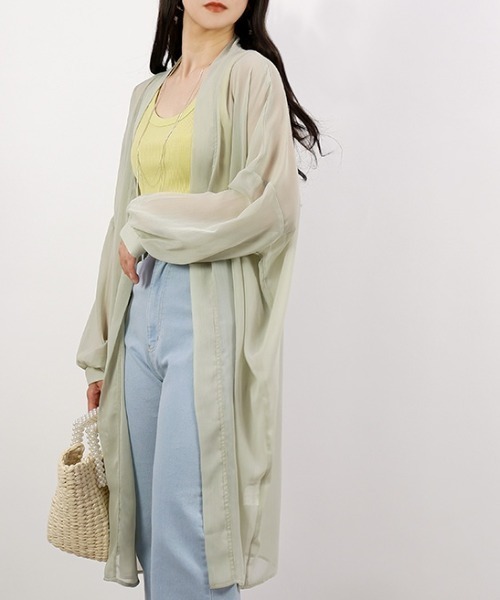 CLOTHY(クロシィ)の「【Iライン効果で細見え♪夏の定番羽織!】シアーロングトッパー(カーディガン/ボレロ・レディース・グレー/ブラック/ベージュ/ミント/オフホワイト・MEDIUM)」の5枚目の写真