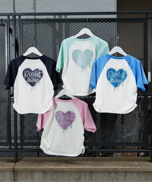 algy（アルジー）の「【接触冷感】ハートモチーフラグラン半袖T（Tシャツ/カットソー・キッズ・ネイビー/ブルー/ピンク/ミント・SMALL/MEDIUM/X-SMALL/XX-SMALL）」の2枚目の写真